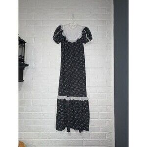 Vintage Nalli Honolulu Tier Smock Floral Maxi Dress Embroidered Size 3